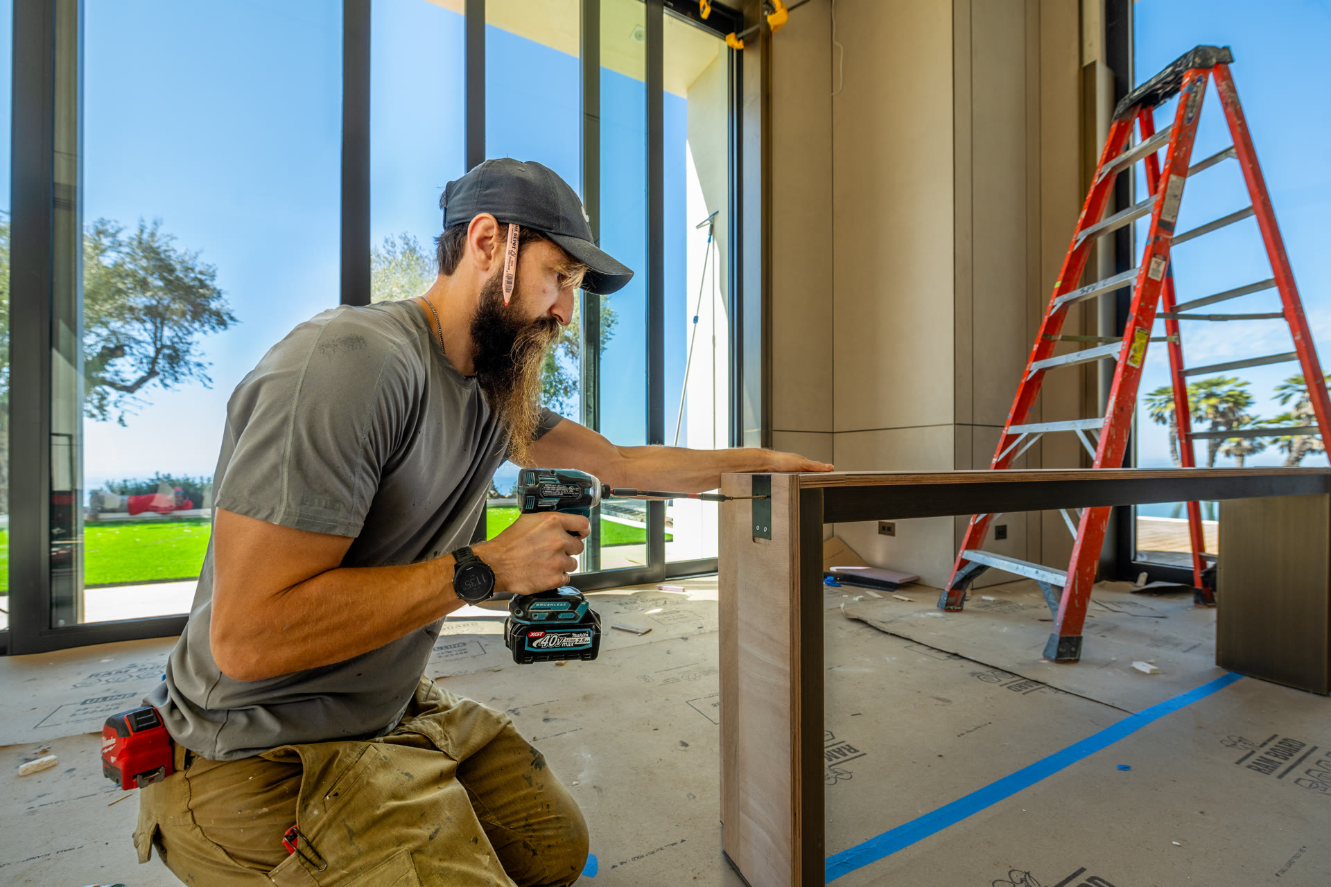 Carpenter building custom millwork on site